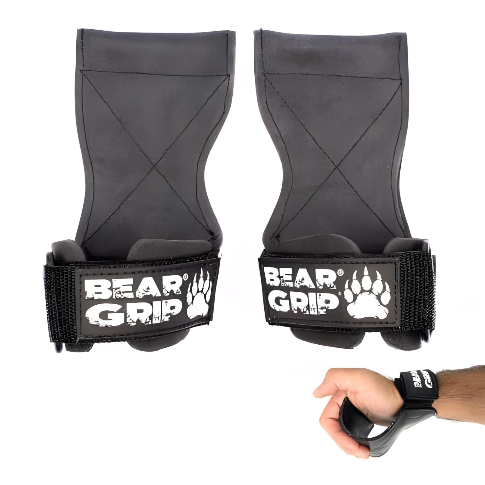BEAR GRIP Multiple Grip Straps/Hooks, Heavy Duty Premium Straps/Gym Gloves with Wrist Support for Weightlifting, Bodybuilding, Deadlifts, and Strength Training