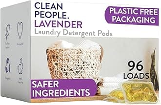 Clean People Laundry Washing Capsules - Plant-Based, Hypoallergenic Laundry Capsules - Ultra Concentrated, Plastic Free, Recyclable Packaging, Stain Fighting - Lavender, 96 Pack