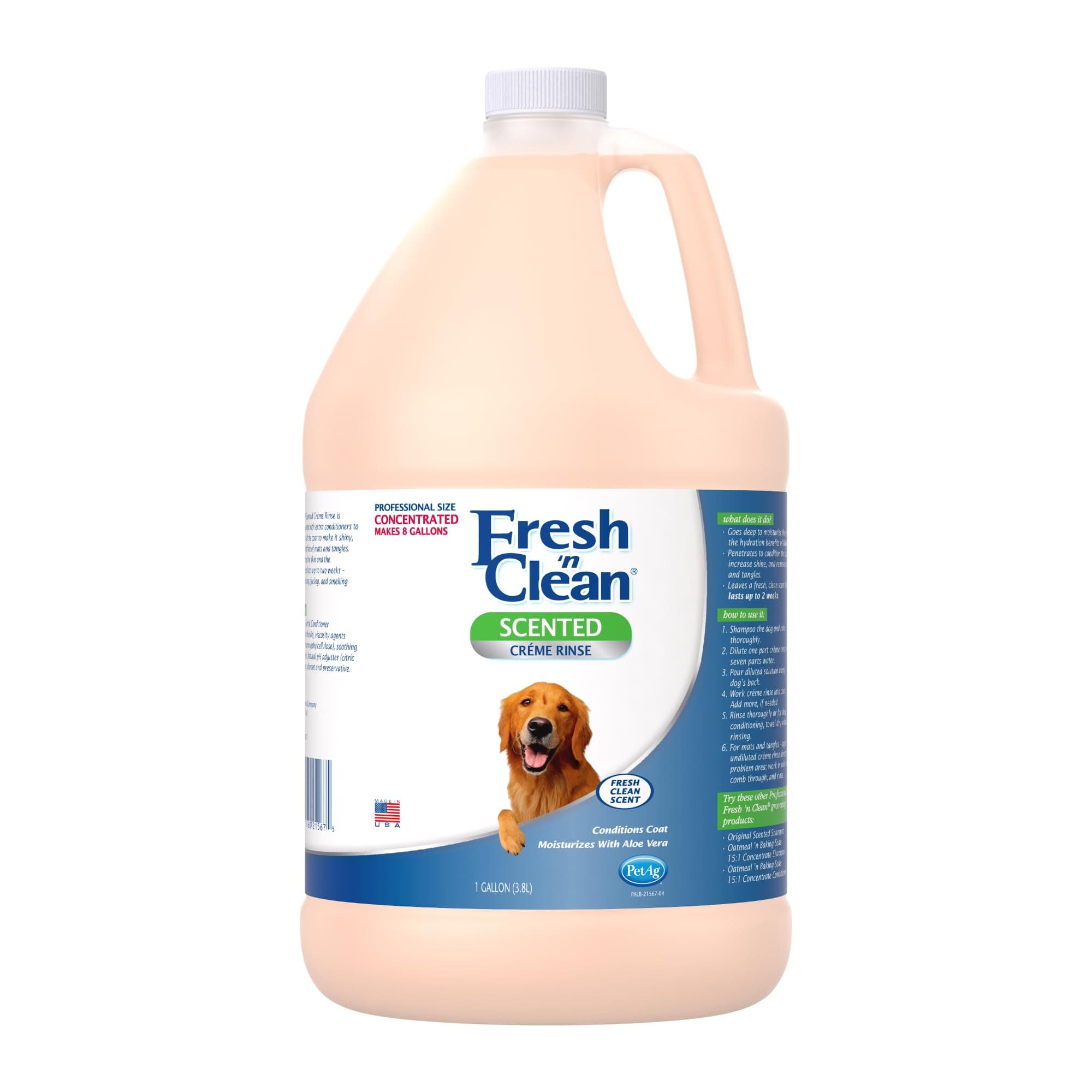 PetAg Fresh ’n Clean Scented Creme Rinse, Classic Fresh Scent (7:1 Concentrate) - 1 Gallon - Conditions Coat and Moisturizes Skin with Vitamin E & Aloe Vera - Soap Free