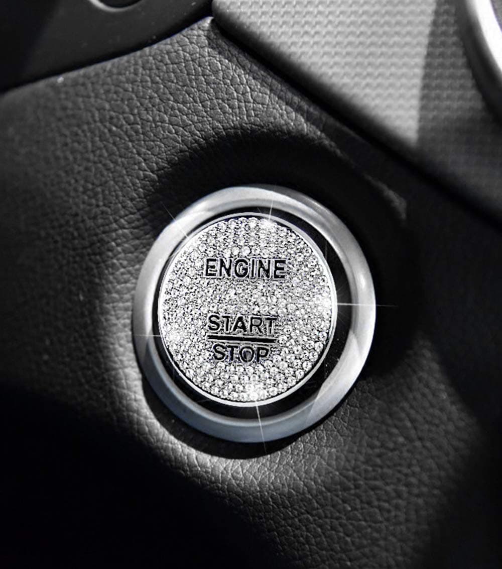 TopDall Crystal Bling Auto Start Engine Ignition Button Knob Ring Silver Sticker Compatible for Mercedes-Benz