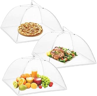 Onarway 3 Pack Food Serving Tents 14 Inch Pop-Up Encrypted Mesh Food Covers, Keep Flies Bugs Mosquitoes Away, Fine Net Screen Umbrella for Outdoors, Parties Picnics, BBQs, Reusable and Collapsible