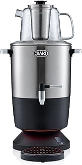 SAKI Chaiovar Electric Samovar - 4L Stainless Steel Electric Tea Maker, Temperature Display, Large Ceramic Teapot, Boil Dry & Auto Shut Off, Best for Persian, Russian, and Turkish Tea (Silver)