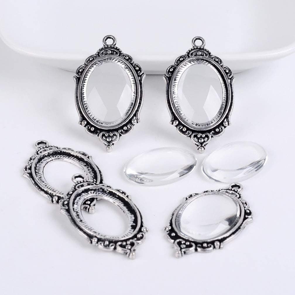 ENCOCO 1 Bag Sew On Claw Accessories Blanks Base Set Metal Pendant Art Decor Rhinestones Trays with Glass for DIY Necklace Bracelet Jewelry Bezels