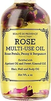 BEAUTE DE PROVENCE Multi-Use Oil for Face, Body and Hair - Organic Blend of Apricot, Vitamin E and Sweet Almond Oil Moisturizer for Dry Skin, Rose Petals, Bergamot Essential Oil - 4 Fl Oz