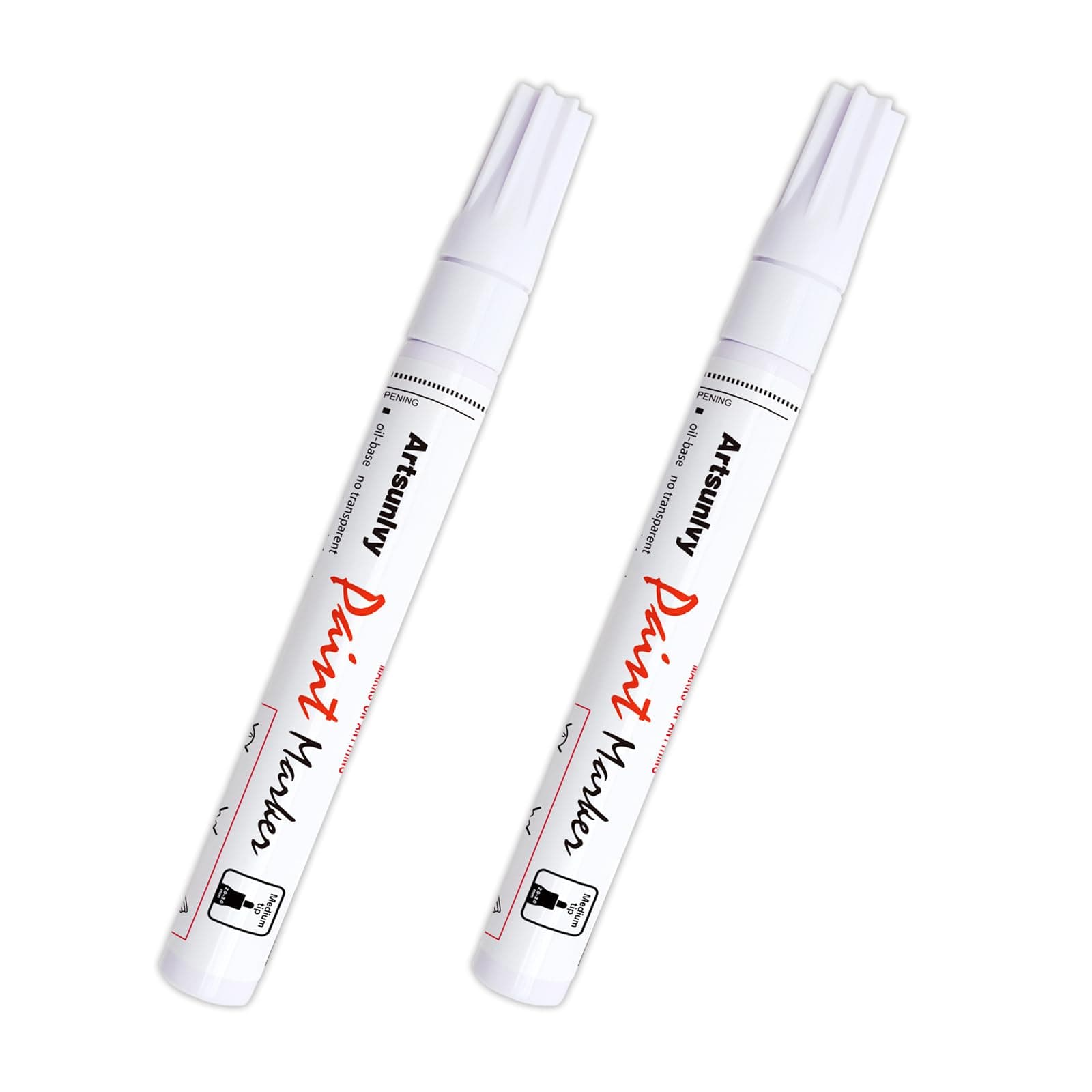 White Paint Pens marking pens Permanent Markers - 2 Pack Oil Based Waterproof Markers for Tire, Rubber,Wood, Rocks, Metal, Canvas,Plastic, Dark Surface,Craft office Supplies,Medium Point