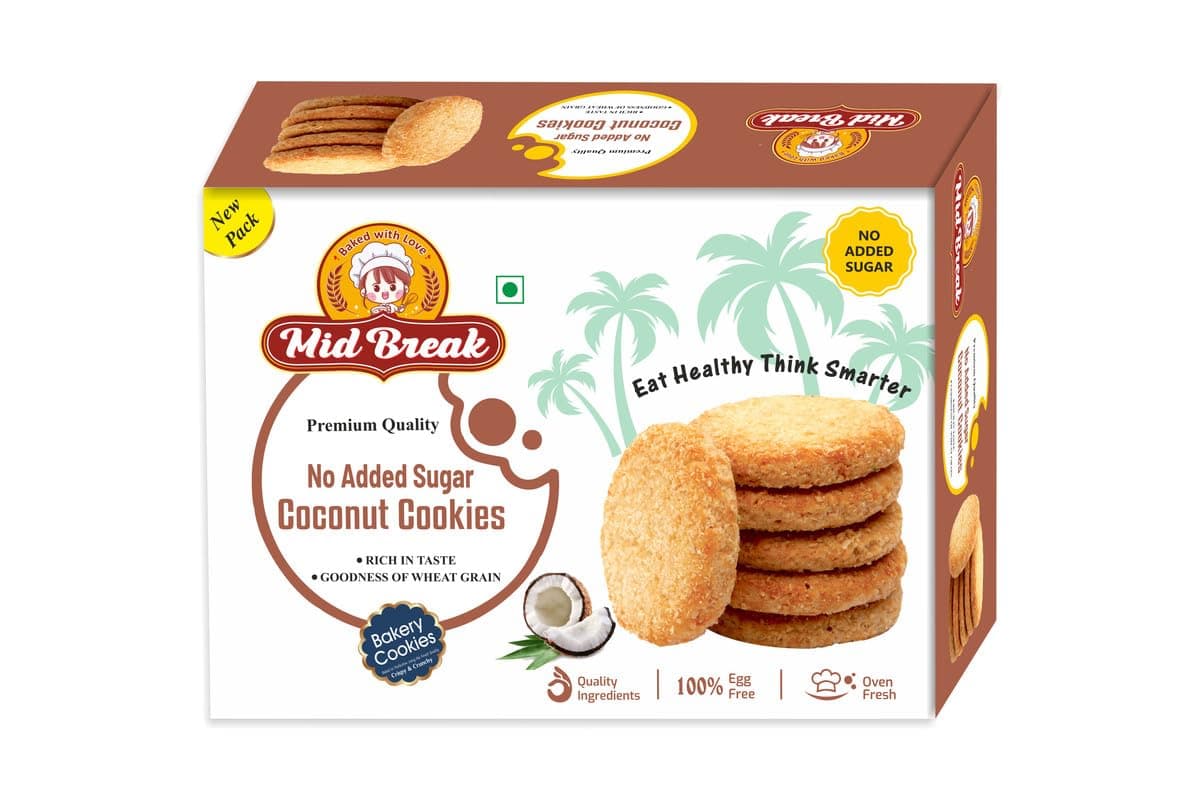 MidBreak Sugar-Free Coconut Biscuits - High Fiber Gut-Friendly Low Glycemic Index Cookies Tasty Healthy Snacks Pack of 1