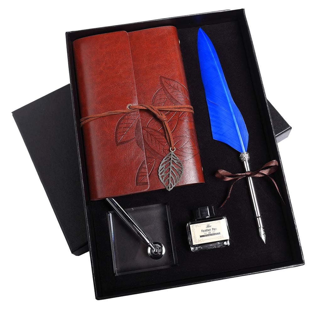 Hethrone Quill Dip Pen Calligraphy Feather Pen Ink Set with Notebook and Pen Holder in Gift Box PA-49