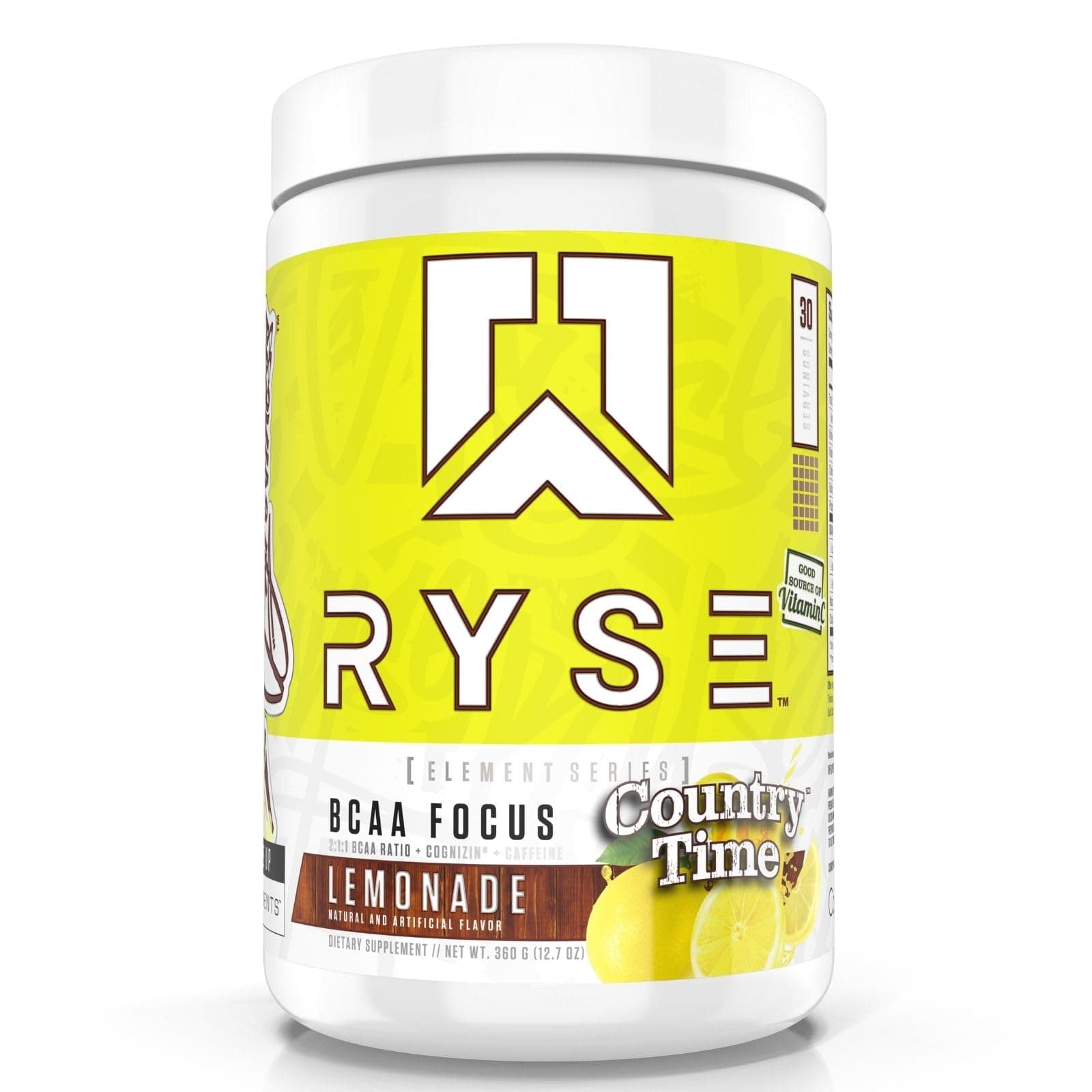 RYSE BCAA Focus Powder - Country Time Lemonade - BCAA Supplement with Electrolytes, Natural Caffeine & Cognizin Supports for Hydration, Recovery, Energy, and Focus for Men & Women - 30 Servings
