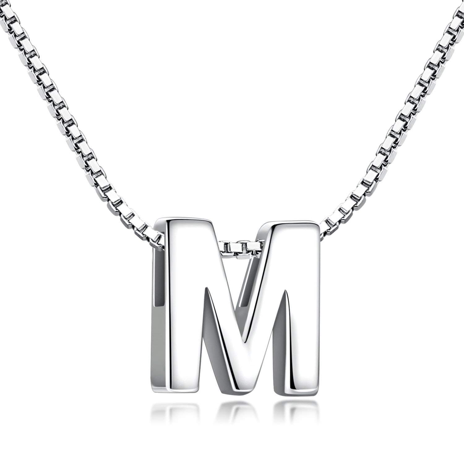 Initial Necklace 925 Sterling Silver Letter Pendant Personalized 26 Alphabet Necklace for Women Men A-Z