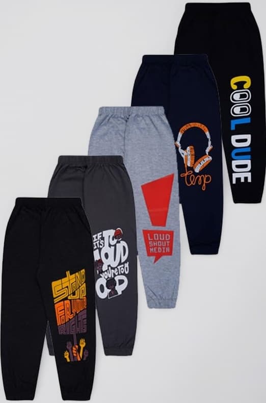 Boy's Cotton Regular Fit Printed Track Pants (Pack fo 5)
