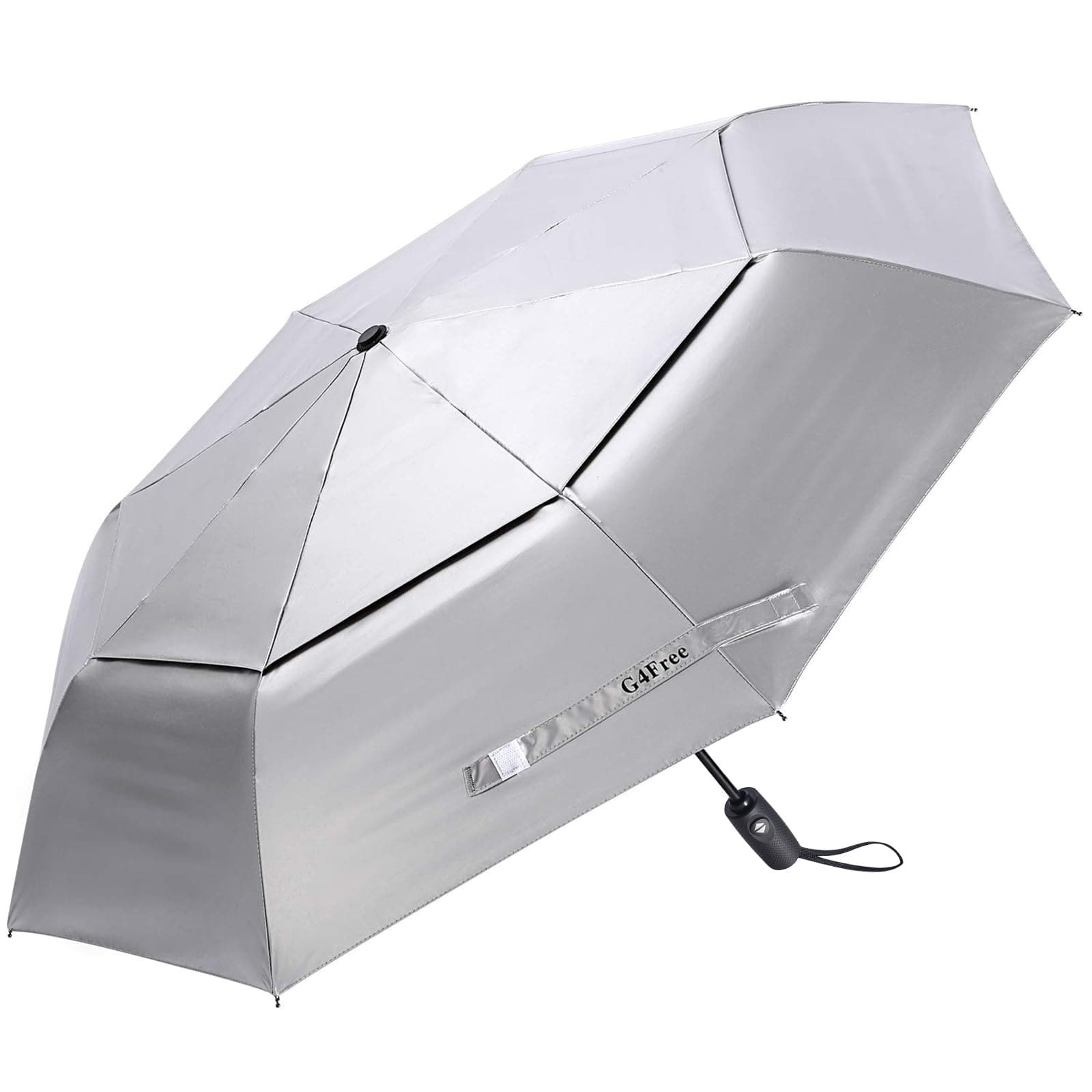 42/46 Inch Travel Folding Umbrella Windproof Compact UPF 50+ UV Protection Double Canopy Silver Coating Sun Rain Umbrella