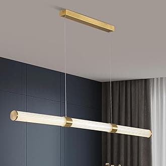 LED Dimmable Pendant Light,Modern Light Luxury Kitchen Island Lights,Linear Chandeliers Height Adjustable Hanging Lamp Fixture Gold Ceiling Lighting For Living Room Dining Room Study Table Bar,L120CM