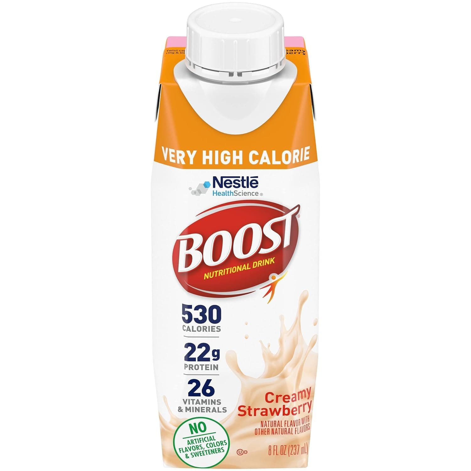 Very High Calorie Nutritional Drink Very Vanilla, Made with Natural Strawberry Flavor & No Artificial Flavors, Colors & Sweeteners, 8 FL OZ (Pack of 6)