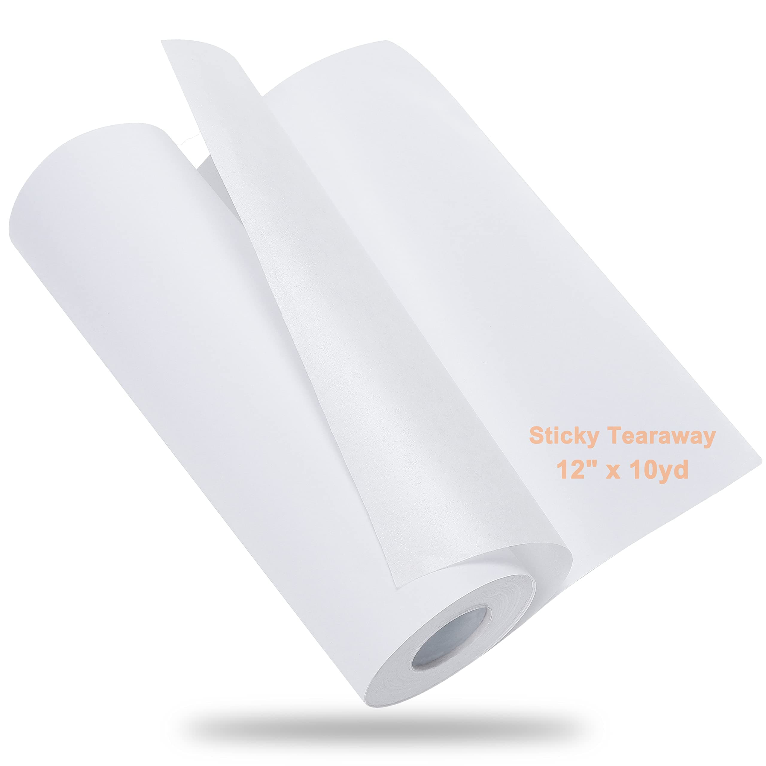 - Sticky Self-Adhesive Tear Away Embroidery Stabilizer Backing 12" x 10 Yd roll - Medium Weight for Napped Fabric & Hoop Less Embroidery