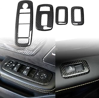 Jogon Carbon Fiber Window Lift Button Panel Trim for Dodge Ram 1500 TRX Pickup Off-Road Laramie Rebel Limited 2019 2020 2021 2022 2023 2024 Armrest Window Rise Lift Down Frame (Glossy CF)