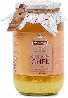 Indicow A2 Desi Cow Ghee, Clarified Butter| Grass Fed Cows | (1000ML(33.8oz), Gir Cow Ghee) Grass Fed, Pasture Raised Clarified Butter Fat, Keto, Paleo, Lactose Free, Casein Free, Non-GMO |