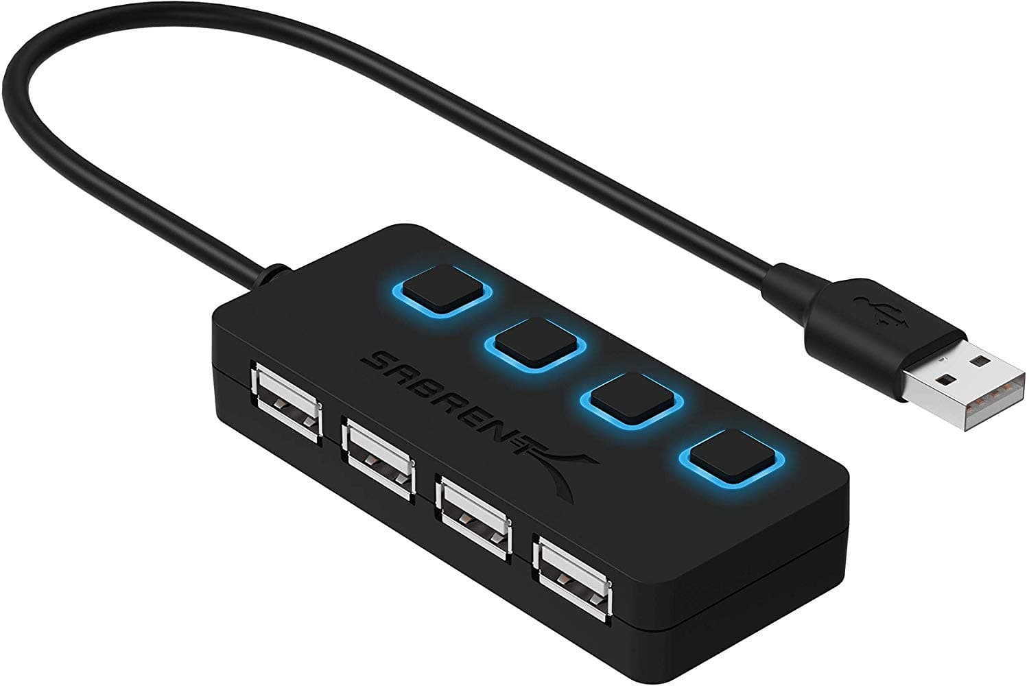 4 Port USB 2.0 Data Hub with Individual LED lit Power Switches [Charging NOT Supported] for Mac & PC (HB-UMLS)