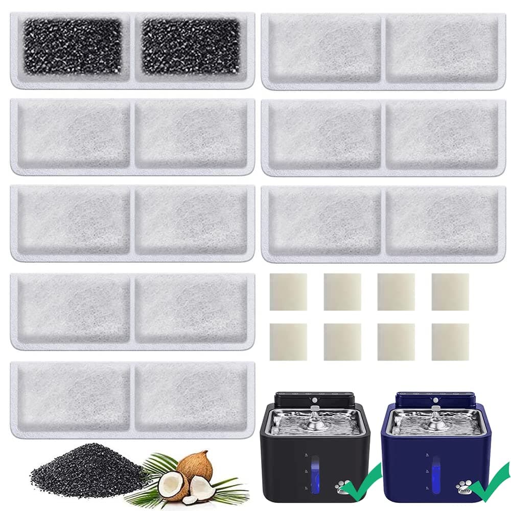 Kastty 8 Pack Replacement Filters and Pump Filters for Battery Operated Cat Water Fountain, Made of Activated Carbon and PP Cotton, Food Grade