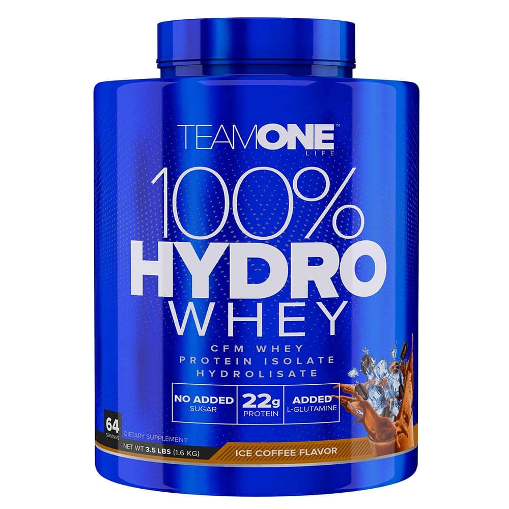 Team One Life 100% Hydro Whey, (22g) High Protein Isolate Hydrolysate, Supporting Muscle Growth, Recovery, No Added Sugar - Added L-Glutamine - (3.5 LB, Ice Coffee)
