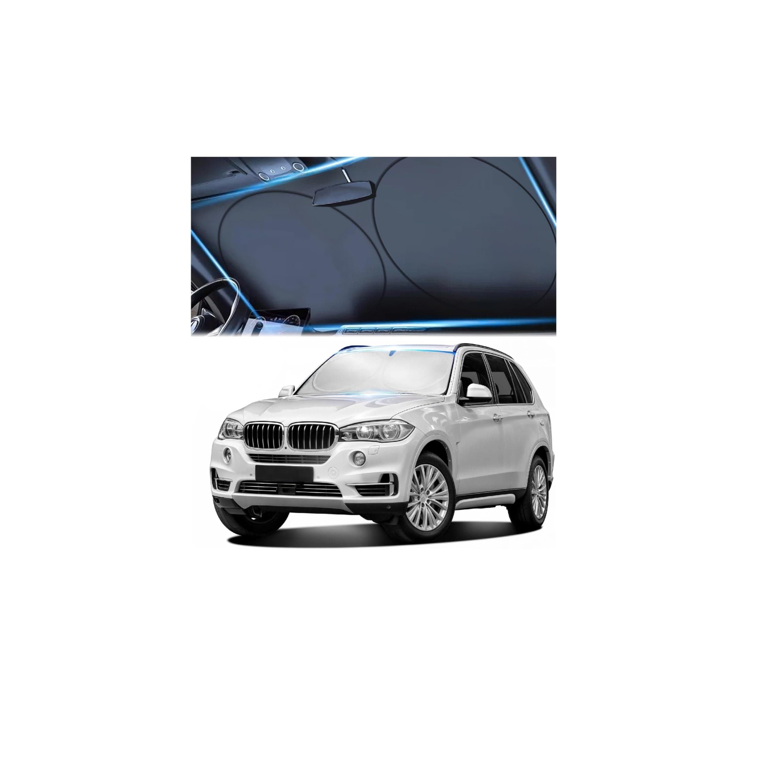 Windshield Sun Shade, Reflective Sunshade for Car Windshield with Mirror Cut-Out, Blocks 99% UV Rays & Keeps Vehicle Cool, Fits Cars, Trucks, SUVs & Vans, Fade-Resistant, (Medium)