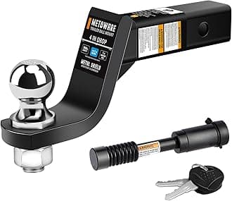 METOWARE Trailer Hitch Ball Mount with 2 in Ball, Fits 2 Inch Receiver, 7500lbs Capacity Ball Hitch, 4-Inch Drop, Hollow Shank with 5/8" Hitch Lock, Black