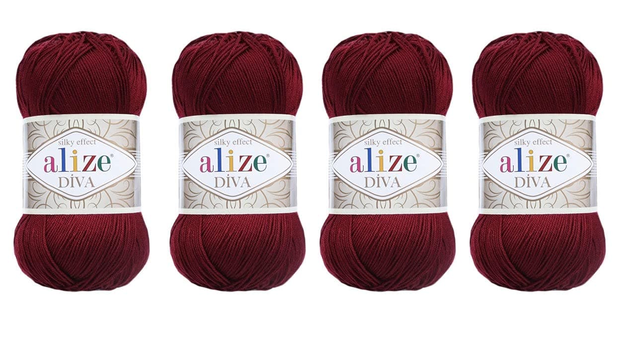 Alize 4 Balls Hand Knitting Yarn 100% Microfiber Acrylic Yarn Diva Silk Effect Thread Crochet Art Lace Craft Lot of 4 skeins 400gr 1532yds (57)