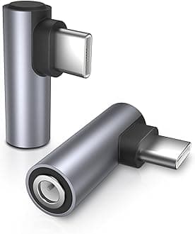 JSAUX 2Pack Right Angle USB C to 3.5mm Audio Adapter, Type USB C to Headphone Jack Dongle Aux Adapter Compatible with Samsung Galaxy S23 S23+ S23 Ultra, S22 S21 S20,iPad Pro, MacBook, iPhone15 - Grey