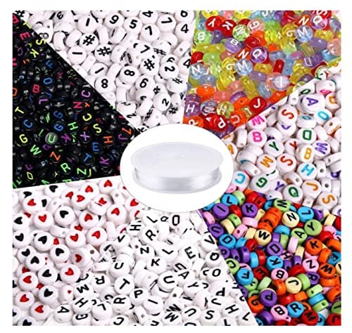 Multicolor Round Acrylic Alphabet and Number Beads with Elastic Crystal String Cord, 1900-Pcs Jewelry Making Kit for DIY Crafts
