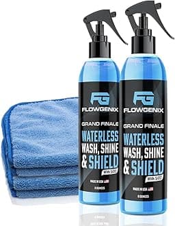 Waterless Car Wash Spray - Grand Finale - Motorcycle Cleaner & Car Wax Spray Polish (8 oz) - Ceramic Coating - Incl. 2 Microfiber Towels - Quick Detailer Spray (2-Pack)