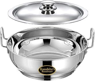 Kanshita's RasoiwareHeavy Gauge Stainless Steel Induction Bottom/Gas Stove Friendly Kadai with Lid- 2.5 Litre, Silver