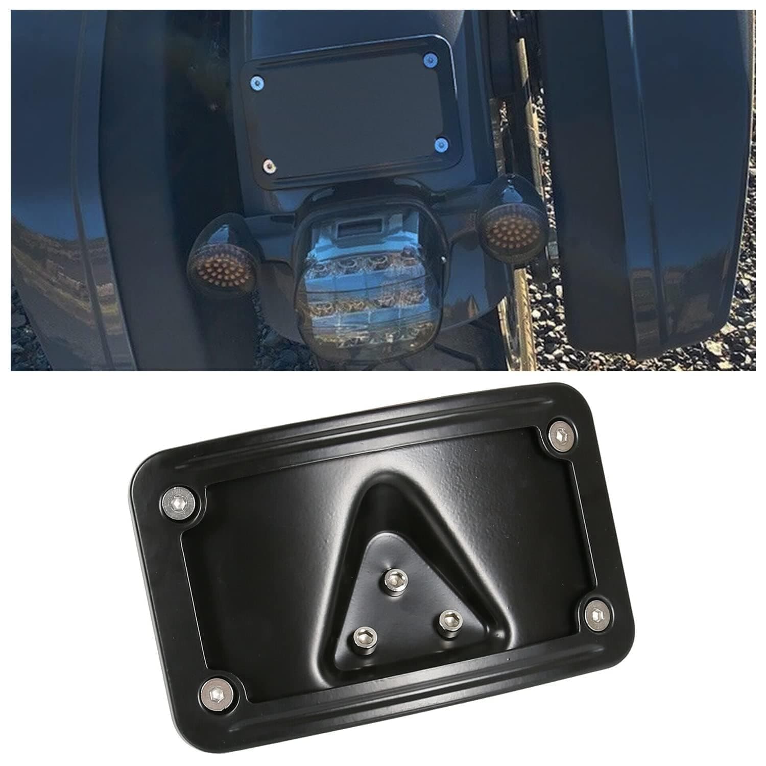 ECOTRIC Curved Laydown License Plate Mount with Frame Harley License Plate Mount Replacement for 3148