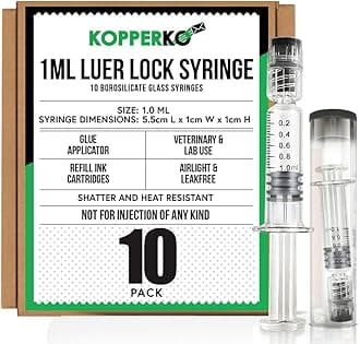 10 Pack Borosilicate Glass Syringe - 1ml, Heat Resistant Luer Lock, Non-Sterile, 10 Count