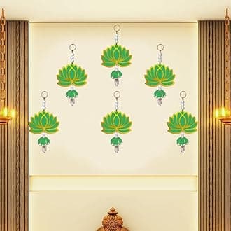 Lotus Green Jhumka Wall Decor Hanging Set of 6 - Diwali Showpiece Gift Home Temple Pooja Festival Wedding Marriage Stage Decoration