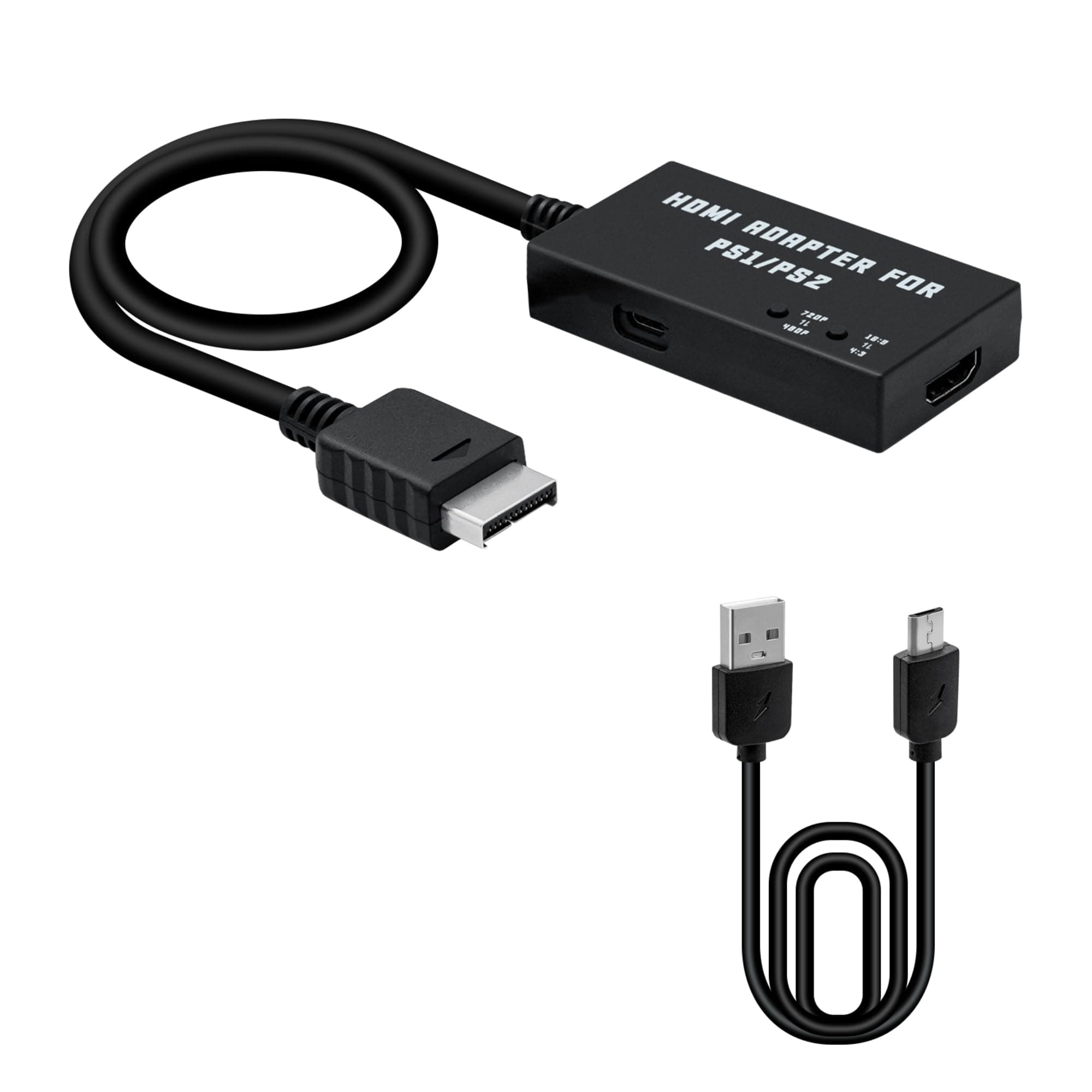 HDMI Adapter for PS2/PS1, for PS1/PS2 to HDMI Adapter Converter Support 4:3/16:9 Screen Aspect Rtio Switch and Switching 480p/720p Resolution