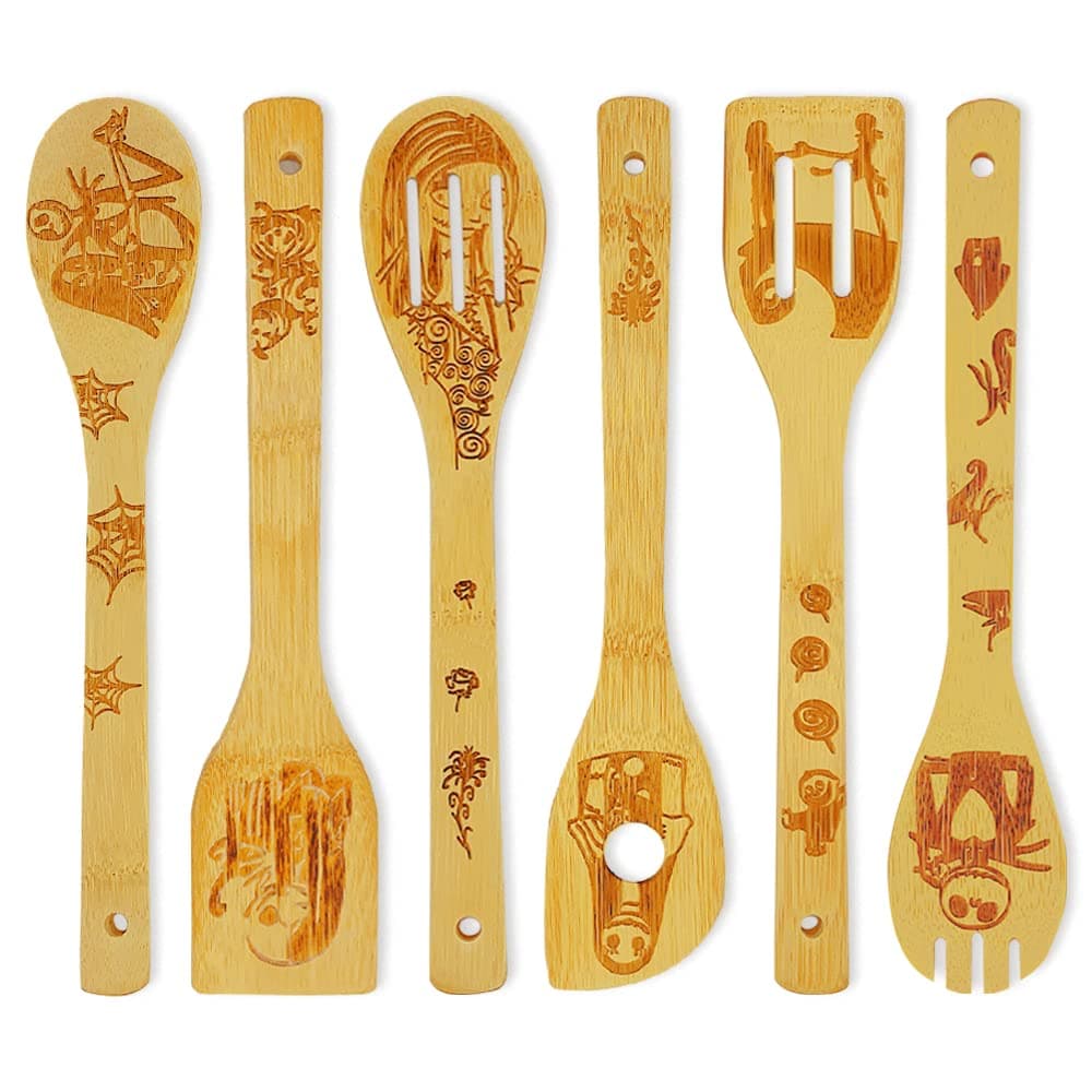 6PCS Nightmare Before Christmas Kitchen Wooden Spoons for Cooking Tools Utensil Set Bamboo Spoons Cookware Home Housewarming Gifts for Friends