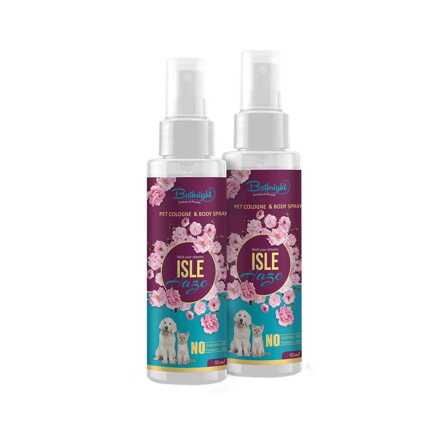 Bathright Dog Perfume 60 ml | Sniff n Whiff | Pet Cologne and Body Spray for all Pets | pH balancing | Natural, Pet Safe Odour Remover | Cat/Dog Deodorant Spray | Long lasting Dog Perfume Spray, Pack of 2