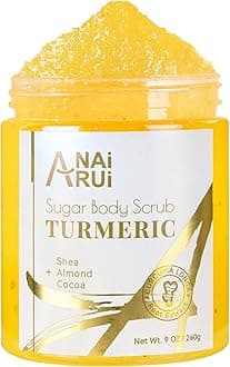 Turmeric Body Scrub Exfoliator, Sugar Scrub for Exfoliating, Smoothing, Hydrating Skin, Face & Body Scrub with Turmeric, Face Body Hand and Foot Scrub, Moisturizing Body SkinCare, 9 OZ
