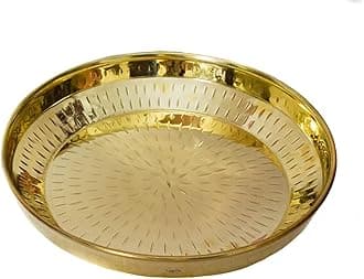 Tangerine Brass Parat/Thali/Plate - For Dinnerware, Poojan, Spiritual Gift, House Warming Gift & Home Decor- (Dia - 8 Inch)