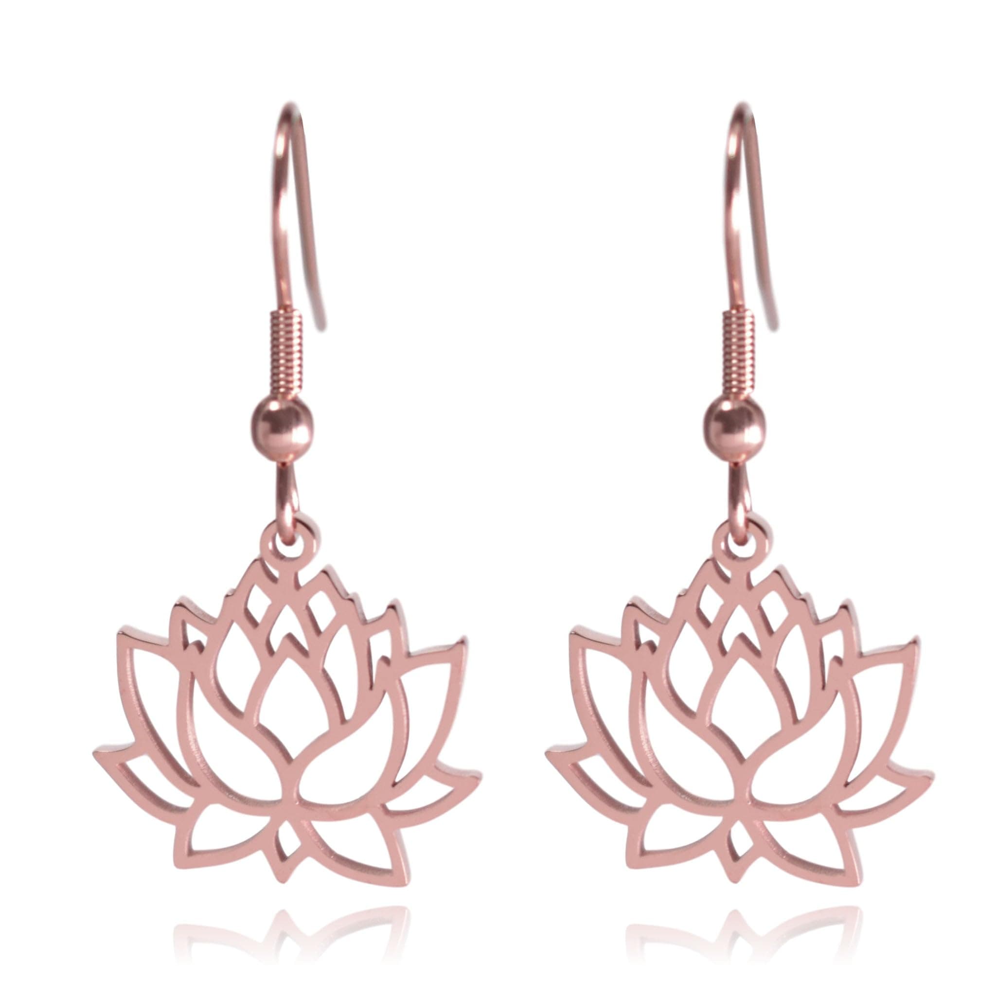 Lotus Flower Stainless Steel Dangle Earrings