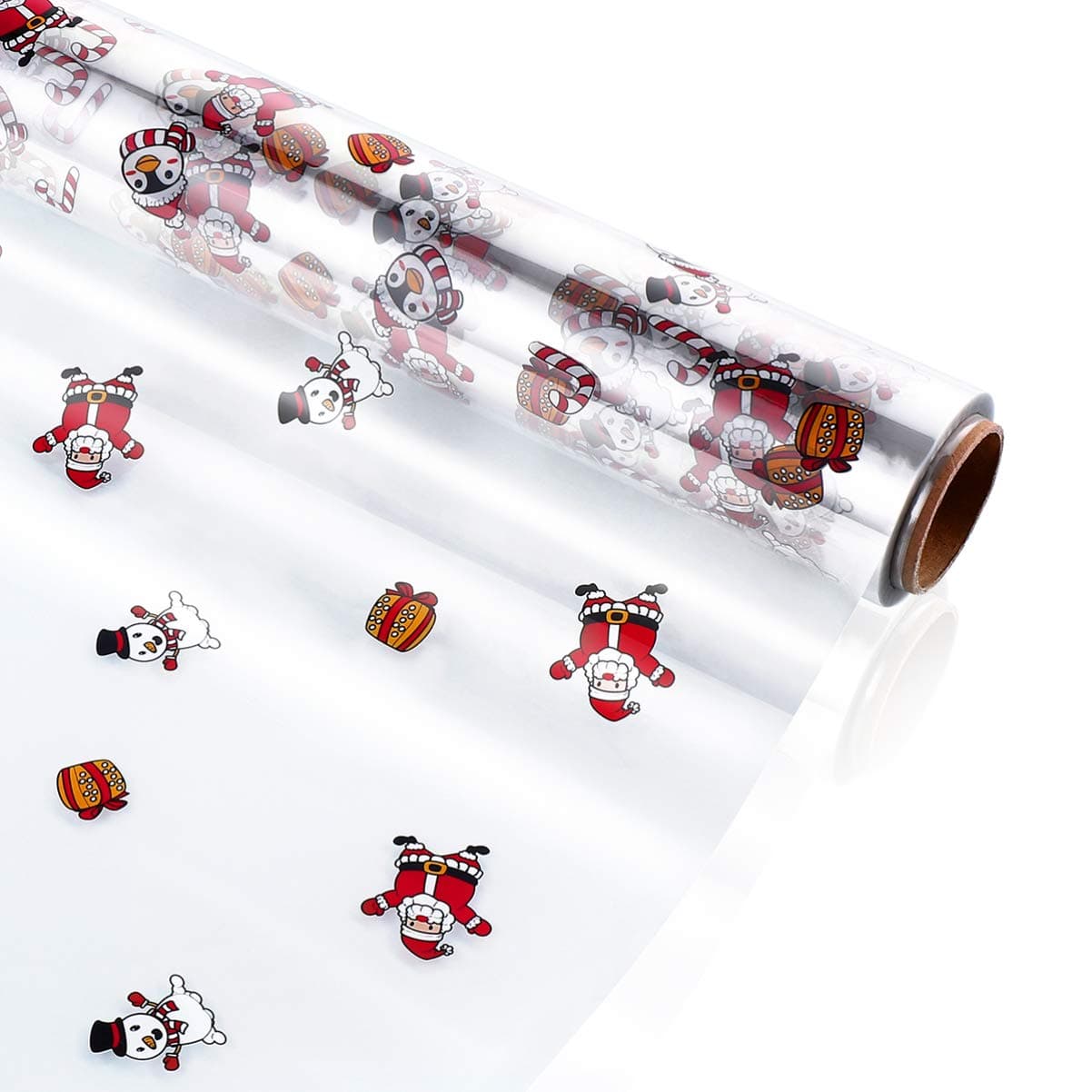 Christmas Cellophane Wrap Roll | 2.5 Mil Thickness Santa Claus Pattern Cellophane Cello Rolls for Christmas Baskets Arts Crafts