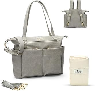 miss fong Diaper Bag Tote Baby Bag Leather Diaper Backpack Large Diaper Tote Bag for girls & boys Diaper Bag Purse with 11 Pockets,Changing Pad, Stroller Straps,4 Insulated Pockets