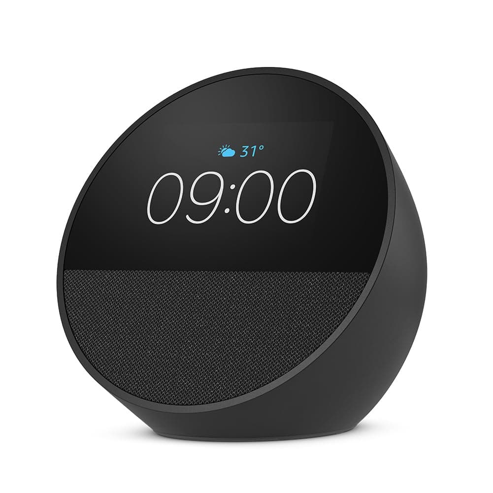 Echo Spot (2024 release), Smart alarm clock with vibrant sound + Alexa, Black