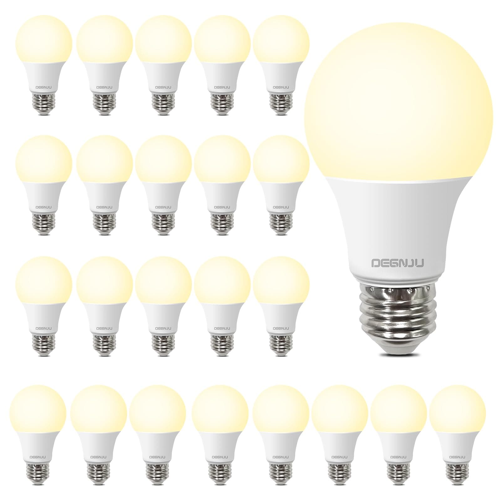 DEGNJU 24 Pack LED Light Bulbs Soft White 2700K, 60 Watt Equivalent LED Bulbs, A19 Standard Bulbs, 800 LM, 15000 Hours, E26 Base, Non-Dimmable, 8W White LED Bulbs for Bedroom Living Room