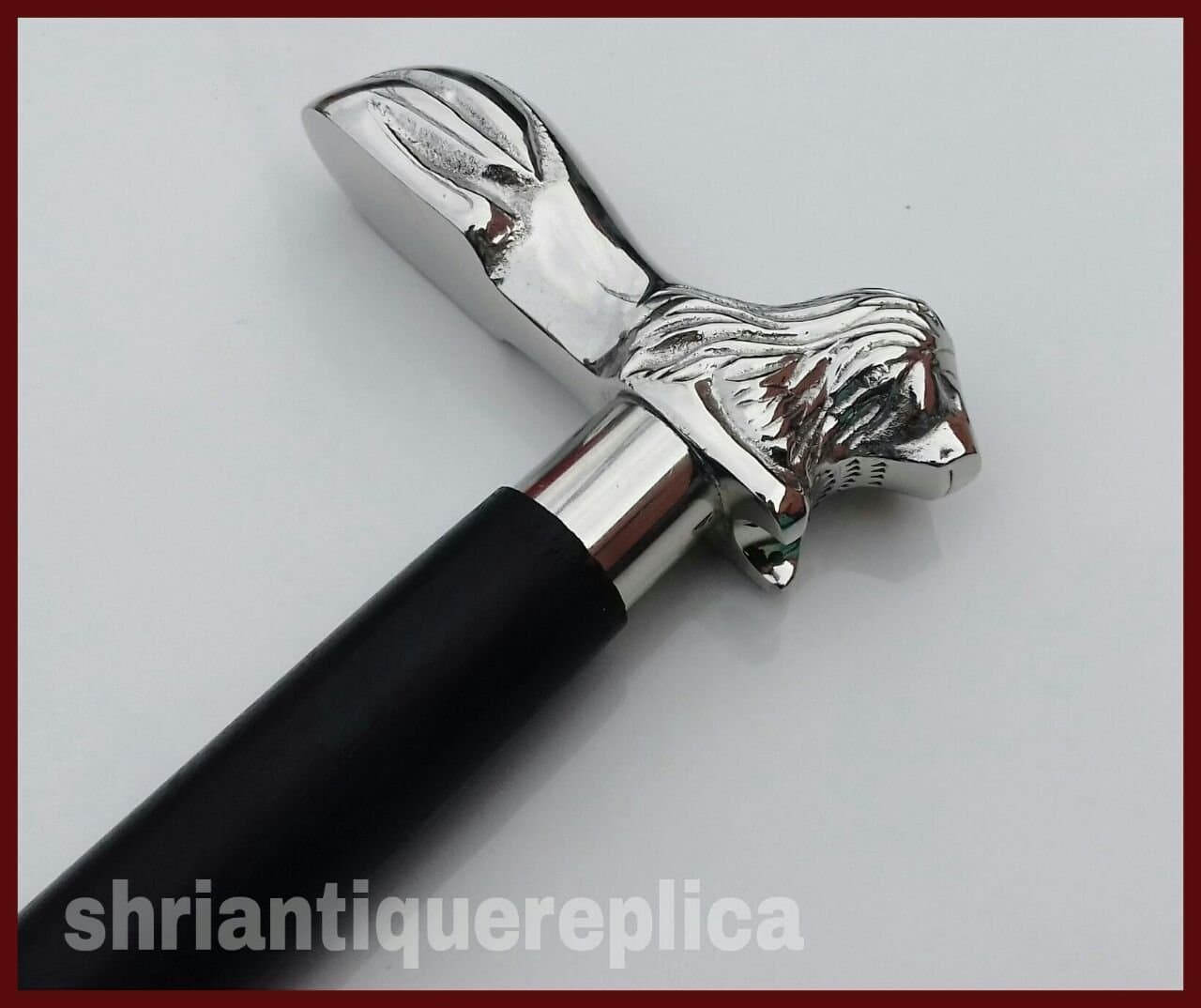 SOLID BRASS LION HEAD HANDLE WOODEN WALKING STICK CANE VINTAGE DESIGNER