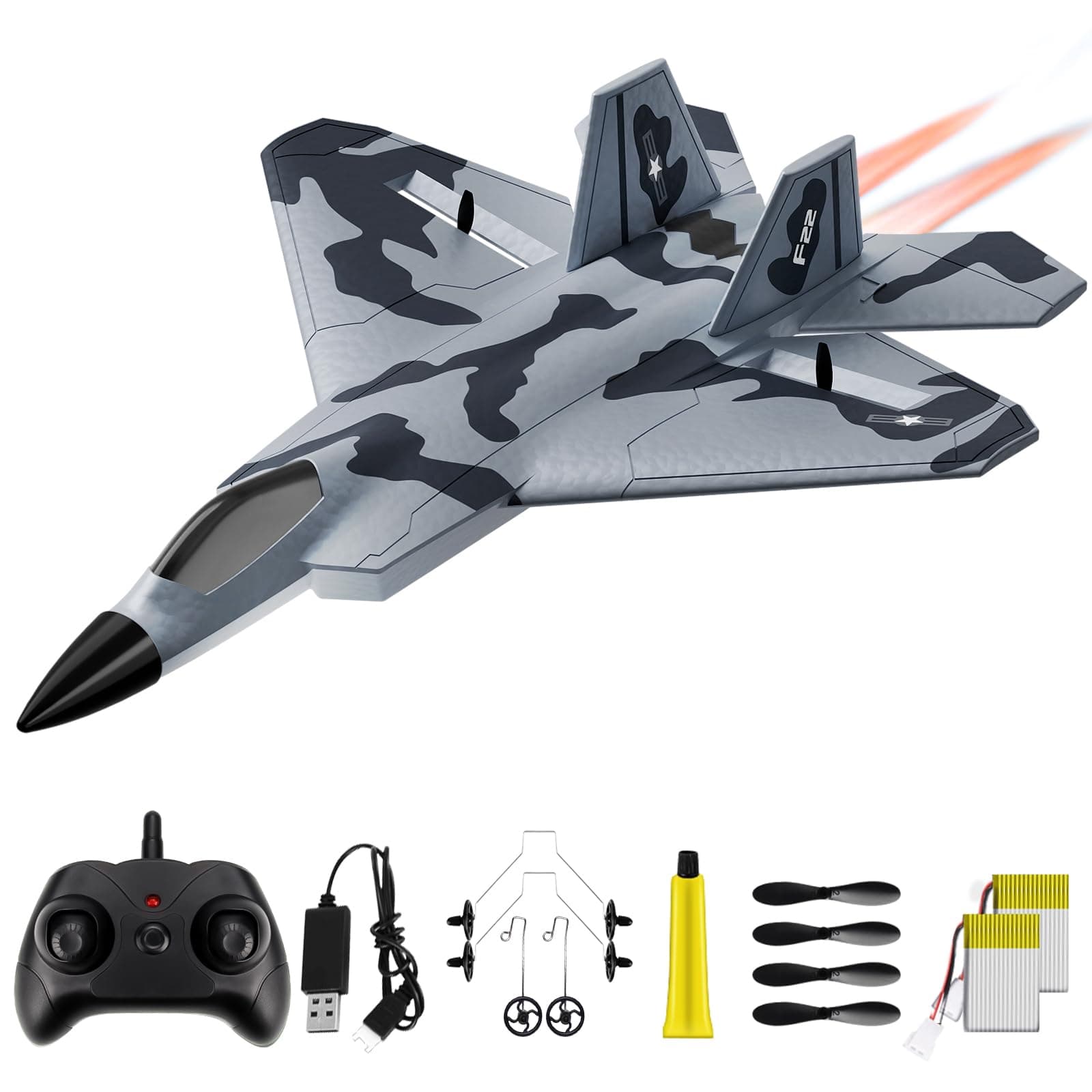 F-22 RC Plane 2 Channel Remote Control Airplane Easy to Fly Airplane Toy for Beginners, 2CH F22 RC Glider Toy for Kids Boys Girls Adults and Teens (Z58)