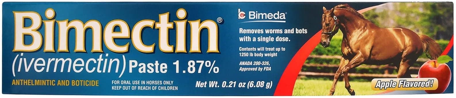 Bimeda Bimectin Ivermectin 1.87% Paste Wormer Parasites Apple Horse OTC (2 Tubes)
