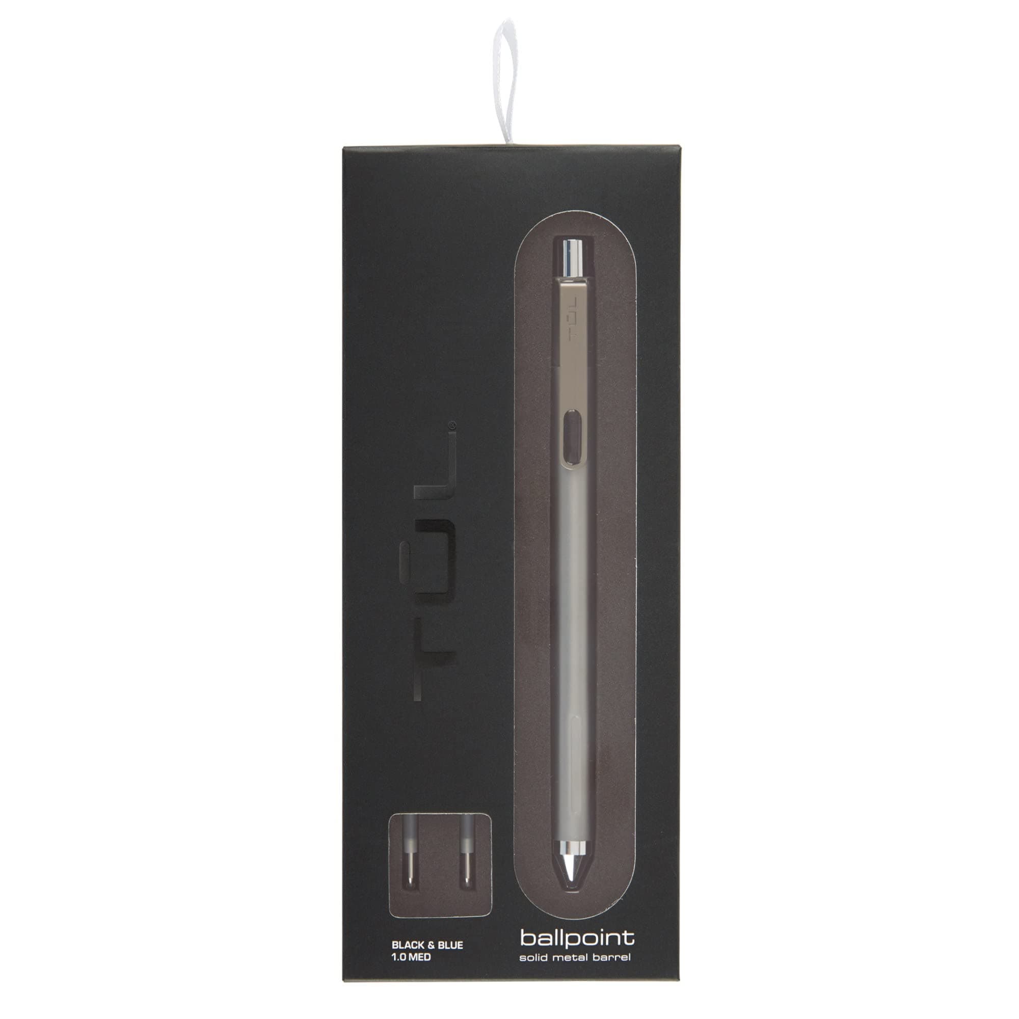 TUL® Fine Writing Solid Metal Barrel Ballpoint Pen With 2 Refills, Medium Point, 1.0 mm, Silver Barrel, Assorted Ink Colors