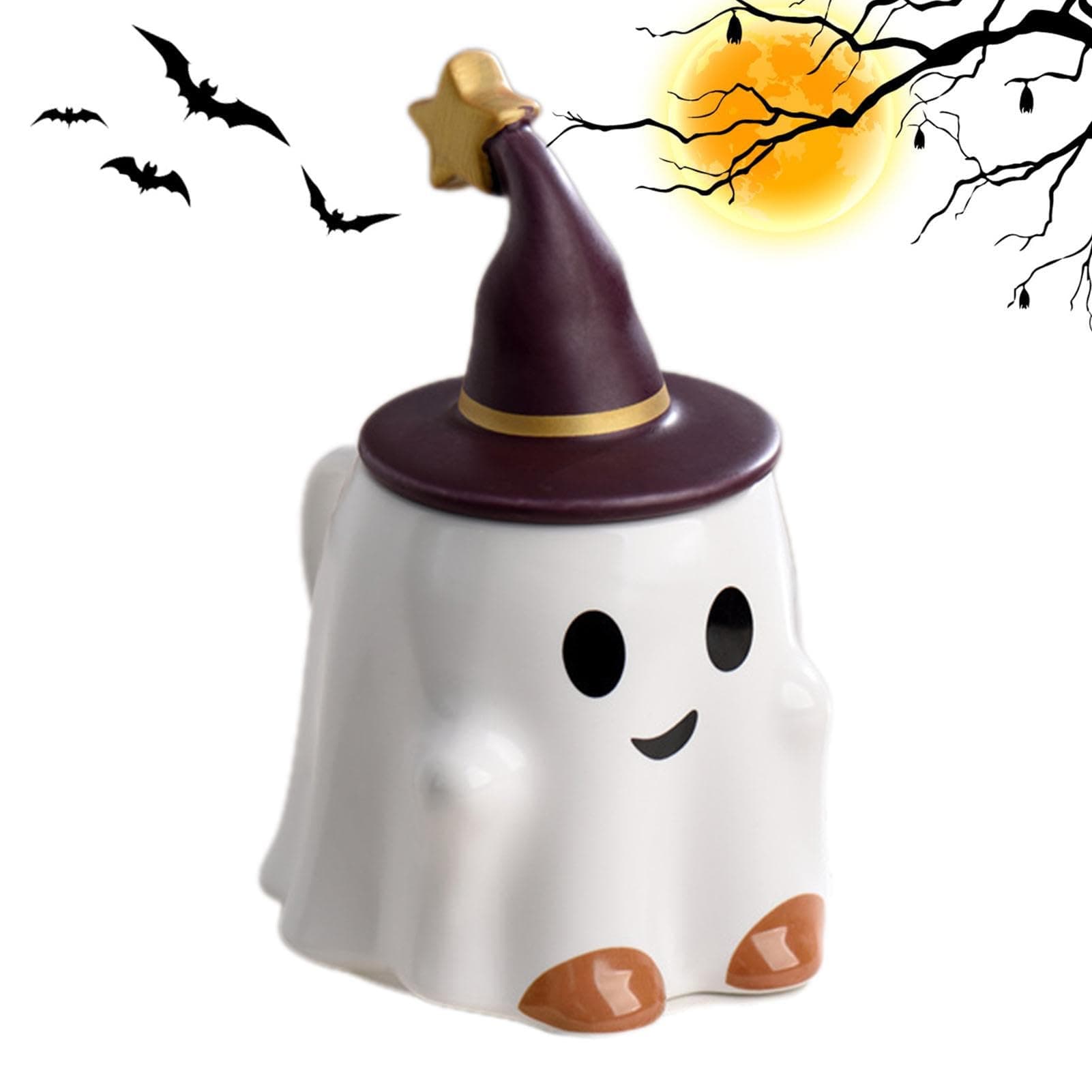 ZUREGO Halloween Ghost Mug, 1/2PCS Ceramic Ghosts Coffee Mugs, Cute Ghosts Coffee Cups with Lids, Novelty Ghostface Drinking Cup, for Coffee, Milk, Home Decor & Halloween Gifts (2Types)