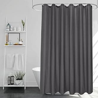 EurCross Dark Grey Extra Long Shower Curtains 210cm Drop with Hooks, Water-resistant Mildew-free Polyester Fabric Shower Curtain 180 x 210cm Long Length