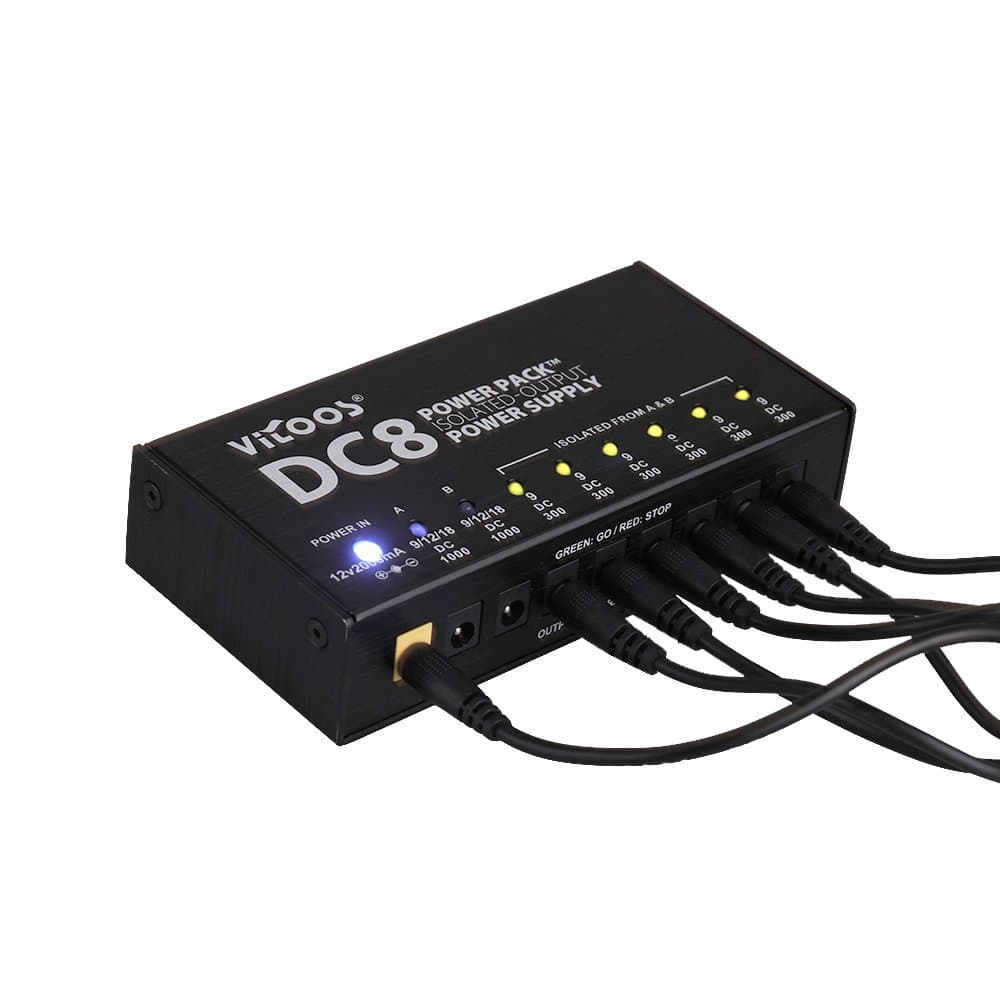 DC8 Portable Guitar Effects Power Supply 8 Isolated Outputs 6 Way 9V 2 Way Adjustable 9V 12V 18V Switching Stabilized Voltage with Anallobar AC100-240V